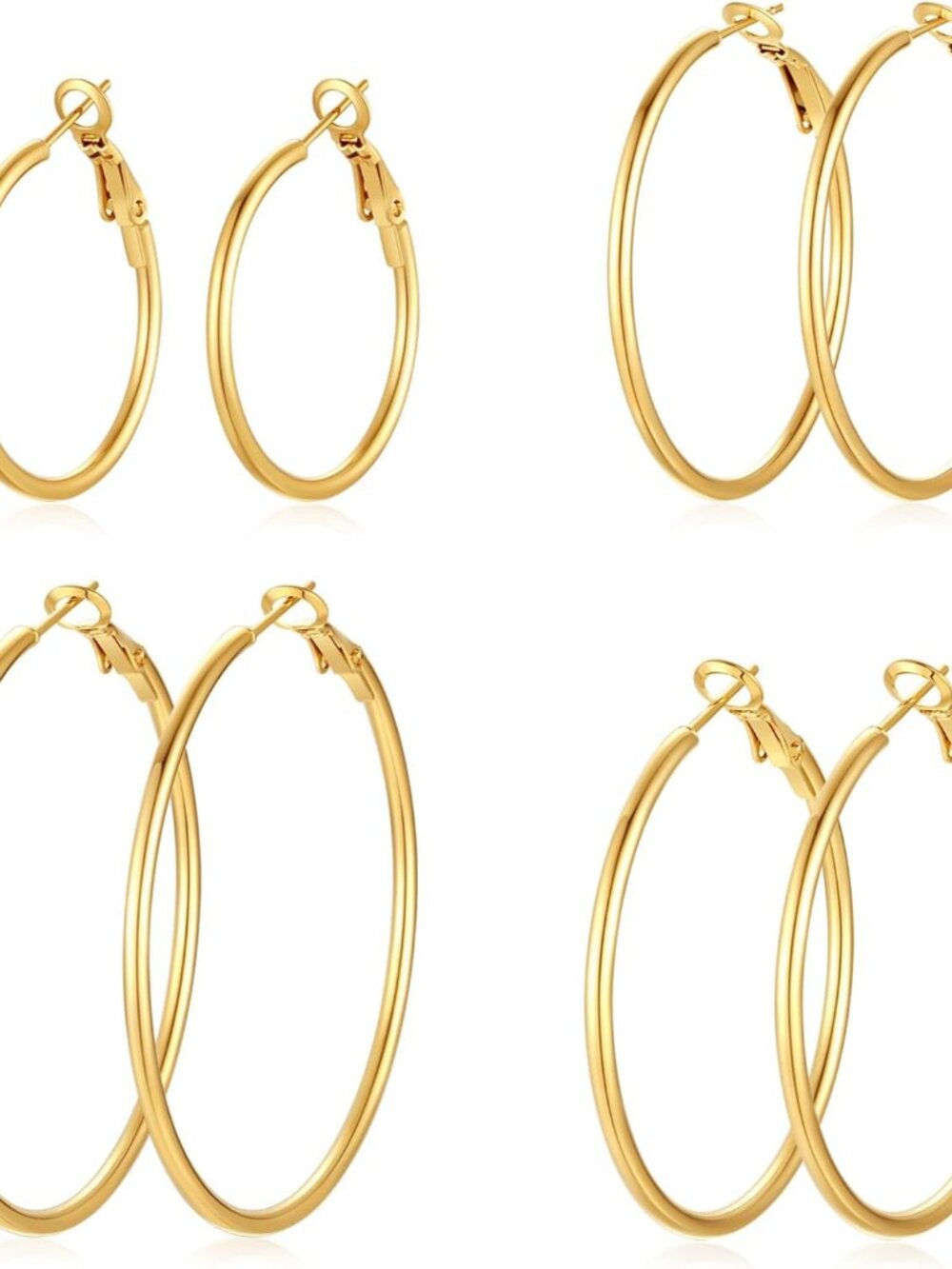 4 Pairs Silver Gold Hoop Earrings for Women | 14K Gold Plated Hoop Earrings Set